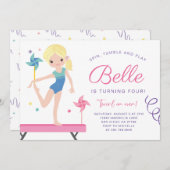 Gymnastiek Verjaardag Uitnodiging met Pinwheels (Voorkant / Achterkant)