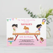 Gymnastiek Verjaardag Uitnodiging Roze Gym Party (Staand voorkant)