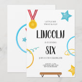 Gymnastiek Verjaardag Uitnodiging voor jongens (Voorkant / Achterkant)