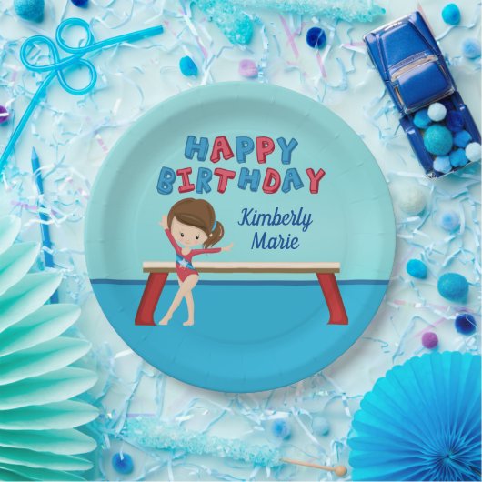 Gymnastiek Verjaardagsfeest Schattigee Custom Kind Papieren Bordje (Feest)