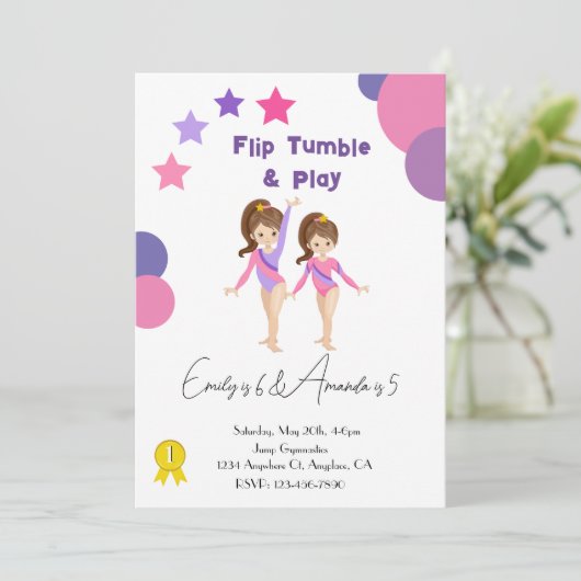 Gymnastiek Verjaardagsfeest Zusters Roze Gym Kaart (Staand voorkant)