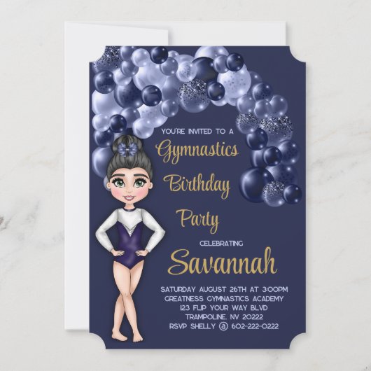 Gymnastiek Verjaardagsfeestje Marine Blauwe Balloo Kaart (Voorkant)