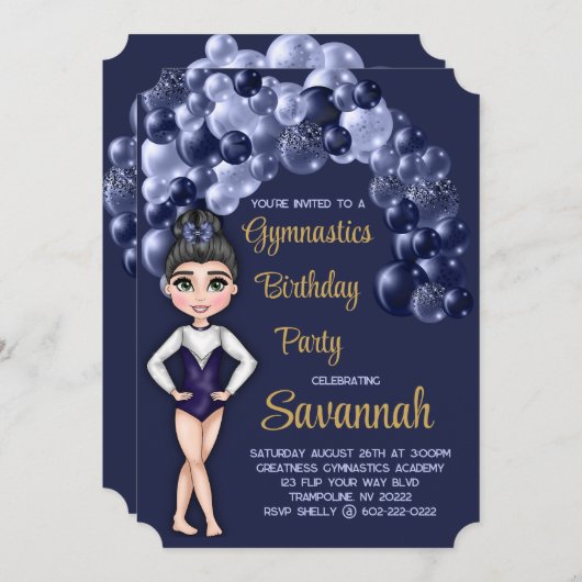 Gymnastiek Verjaardagsfeestje Marine Blauwe Balloo Kaart (Voorkant / Achterkant)