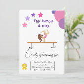 Gymnastiek Verjaardagsfeestje Meisje Roze Uitnodig Kaart (Staand voorkant)