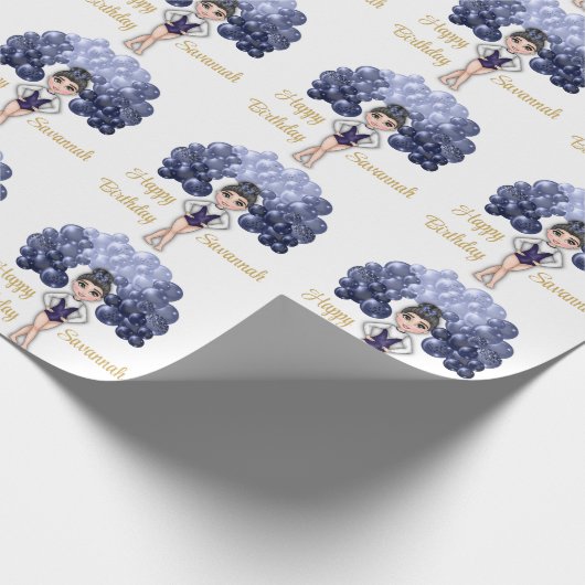 Gymnastiek Verjaardagsfeestje met Blauwe Ballonboo Cadeaupapier (Hoek)