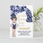 Gymnastiek Verjaardagsfeestje met Blauwe Ballonboo Kaart (Staand voorkant)