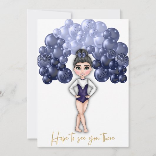 Gymnastiek Verjaardagsfeestje met Blauwe Ballonboo Kaart (Achterkant)