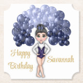 Gymnastiek Verjaardagsfeestje met Blauwe Ballonboo Kartonnen Onderzetters (Voorkant)