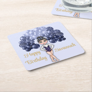 Gymnastiek Verjaardagsfeestje met Blauwe Ballonboo Kartonnen Onderzetters