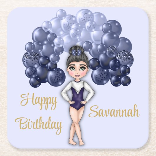 Gymnastiek Verjaardagsfeestje met Blauwe Ballonboo Kartonnen Onderzetters (Voorkant)