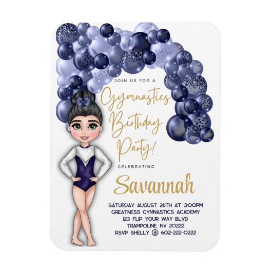 Gymnastiek Verjaardagsfeestje met Blauwe Ballonboo Magneet (Verticaal)