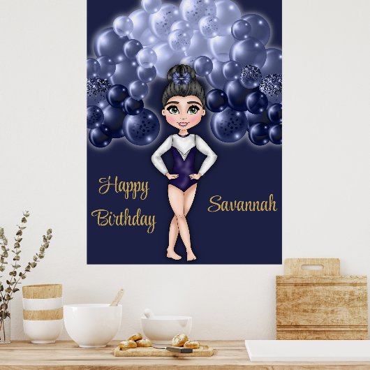 Gymnastiek Verjaardagsfeestje met Blauwe Ballonboo Poster (Keuken)