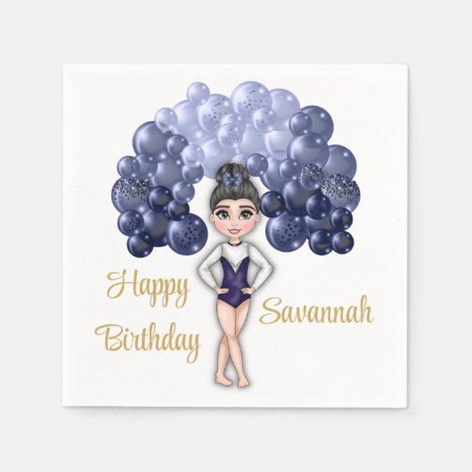 Gymnastiek Verjaardagsfeestje met Blauwe Ballonboo Servet (Voorkant)