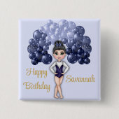 Gymnastiek Verjaardagsfeestje met Blauwe Ballonboo Vierkante Button 5,1 Cm (Voorkant)
