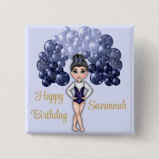 Gymnastiek Verjaardagsfeestje met Blauwe Ballonboo Vierkante Button 5,1 Cm (Voorkant)