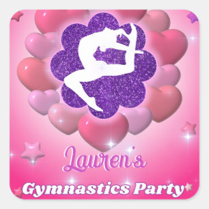 Gymnastiek Verjaardagsfeestje Roze Paarse Hart Sta Vierkante Sticker