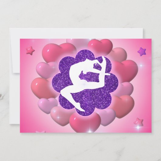 Gymnastiek Verjaardagsfeestje Roze Paarse Uitnodig Kaart (Achterkant)