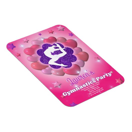 Gymnastiek Verjaardagsfeestje Roze Paarse Uitnodig Magneet (Rechterzijde)