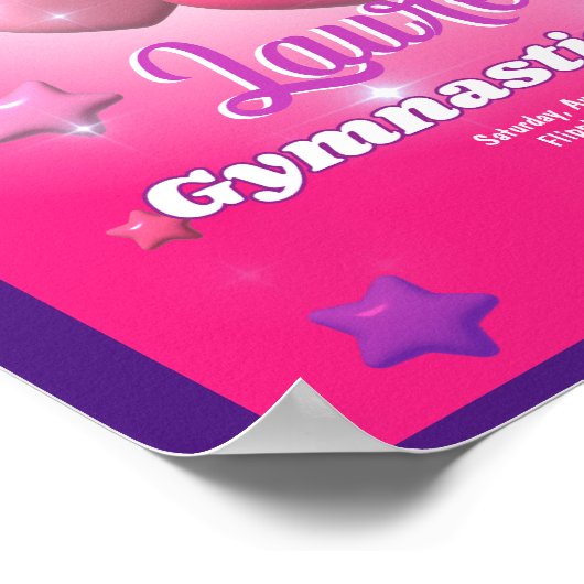 Gymnastiek Verjaardagsfeestje Roze Paarse Uitnodig Poster (Hoek)