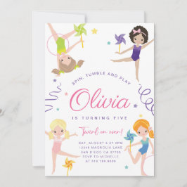 Gymnastiek Verjaardagsfeestuitnodiging · Pinwheels Kaart