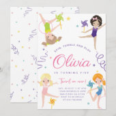 Gymnastiek Verjaardagsfeestuitnodiging · Pinwheels Kaart (Voorkant / Achterkant)