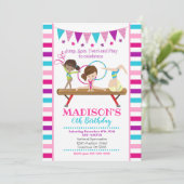 Gymnastiek Verjaardagsuitnodiging / Meisje / Roze  Kaart (Staand voorkant)