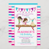 Gymnastiek Verjaardagsuitnodiging / Meisje / Roze  Kaart (Voorkant / Achterkant)