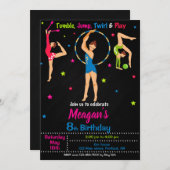 Gymnastiek verjaardagsuitnodiging Meisjestumbling  Kaart (Voorkant / Achterkant)