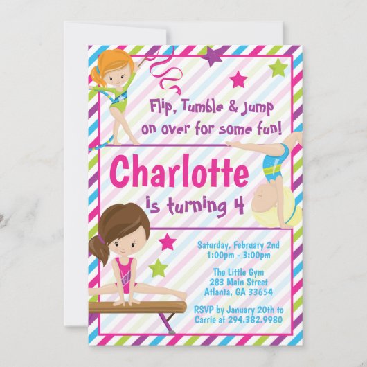 Gymnastiek verjaardagsuitnodigingen voor elke leef kaart (Voorkant)