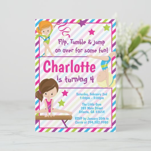 Gymnastiek verjaardagsuitnodigingen voor elke leef kaart (Staand voorkant)