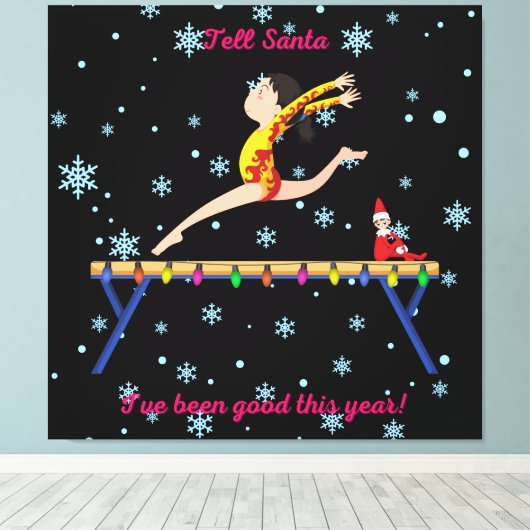 Gymnastiek vertelt de Kerstman dat ik dit jaar goe Canvas Afdruk (Insitu (Houten vloer))