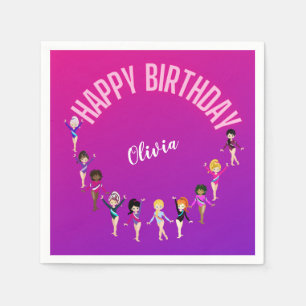 Gymnastiek Vrienden "Happy Birthday" Roze Paars Servet