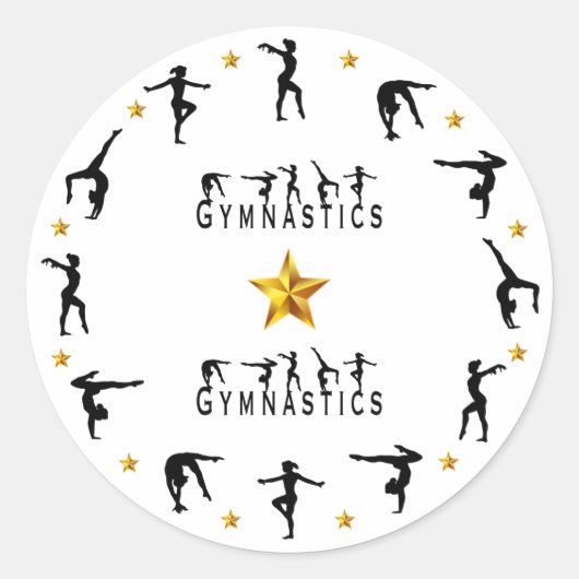 Gymnastiek, Vrouw, Gouden Sterren Ronde Sticker (Voorkant)