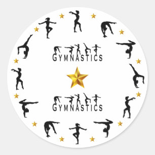 Gymnastiek, Vrouw, Gouden Sterren Ronde Sticker