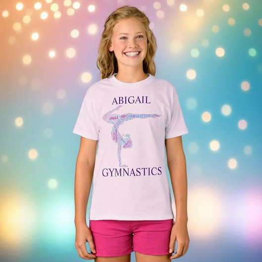 Gymnastiek Word Art Handstand Pose T-Shirt met naa