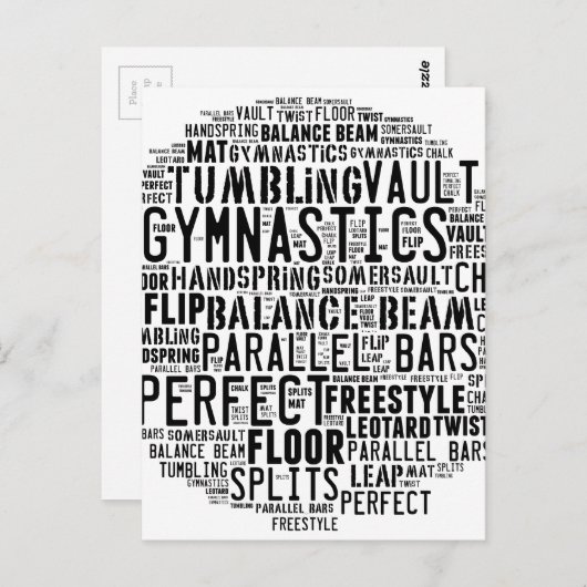 Gymnastiek Word Cloud Briefkaart (Voorkant / Achterkant)