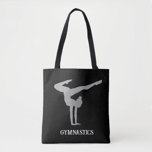 Gymnastiek Zilveren Glitter Gepersonaliseerd Tote Bag (Voorkant)