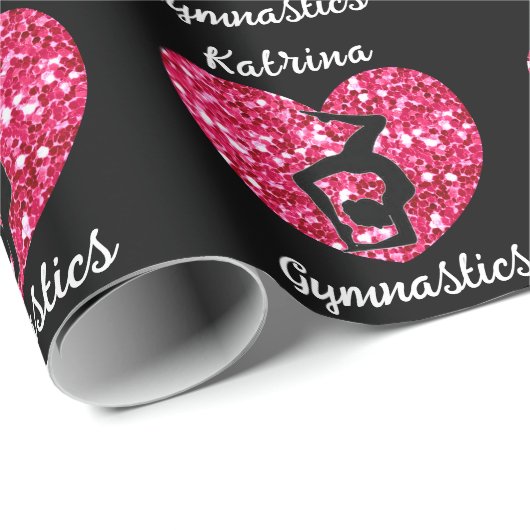 Gymnastiek Zwart en Heet Roze Gepersonaliseerd Cadeaupapier (Rol Hoek)