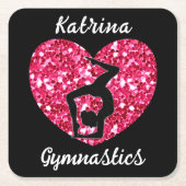 Gymnastiek Zwart en Heet Roze Gepersonaliseerd Kartonnen Onderzetters (Voorkant)
