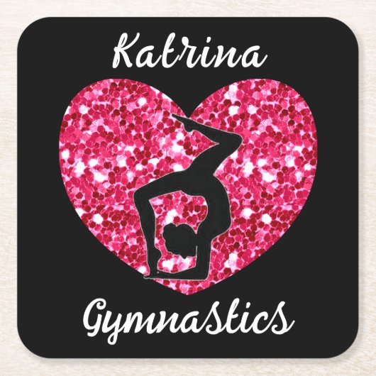 Gymnastiek Zwart en Heet Roze Gepersonaliseerd Kartonnen Onderzetters (Voorkant)