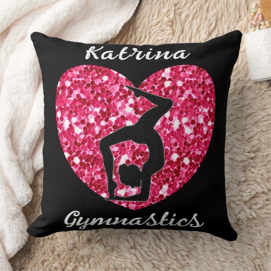 Gymnastiek Zwart en Heet Roze Gepersonaliseerd Kussen (Deken)