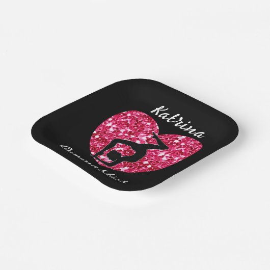 Gymnastiek Zwart en Heet Roze Gepersonaliseerd Papieren Bordje (Gebogen)