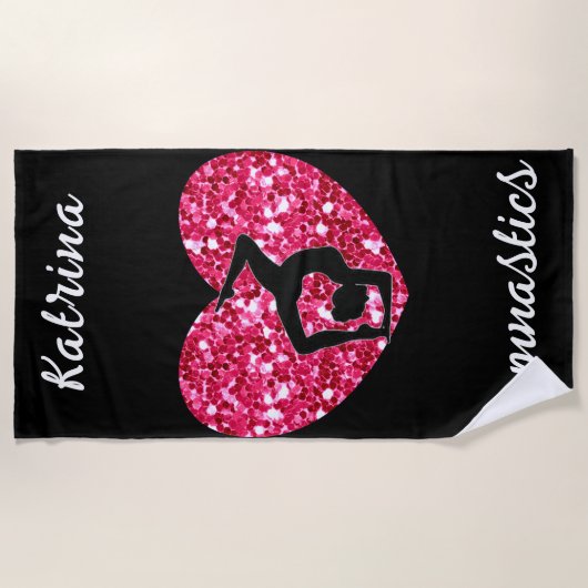 Gymnastiek Zwart en Heet Roze Gepersonaliseerd Strandlaken (Voorkant)