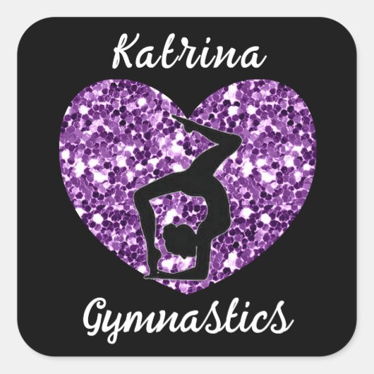 Gymnastiek Zwart en Paarse Gepersonaliseerd Vierkante Sticker (Voorkant)