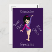Gymnastiek Zwarte haar, blauwe ogen, Paarse leotar Briefkaart (Voorkant / Achterkant)