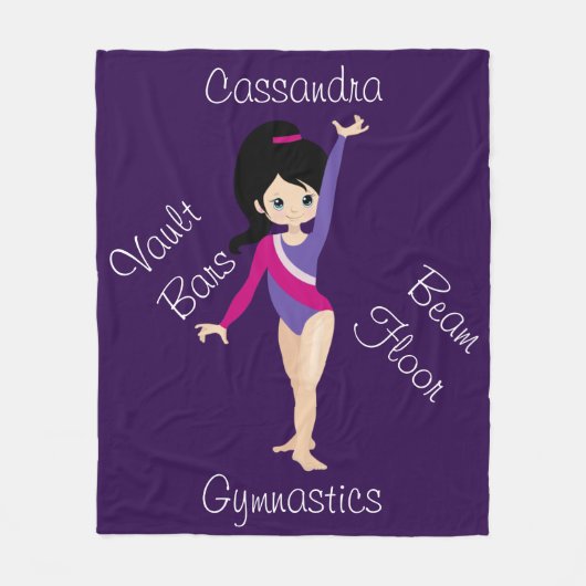 Gymnastiek Zwarte haar, blauwe ogen, Paarse leotar Fleece Deken (Voorkant)