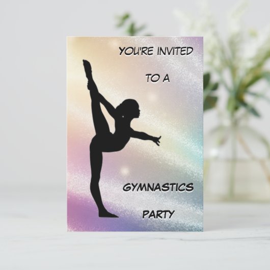 Gymnastiekfeest Glitterende Uitnodiging (Staand voorkant)