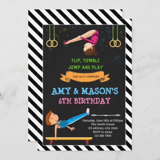 Gymnastiekjongens en meisjespartijuitnodiging kaart (Voorkant / Achterkant)