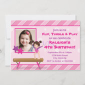 Gymnastiekpartij Birthday Uitnodiging Brunette Gir (Voorkant)