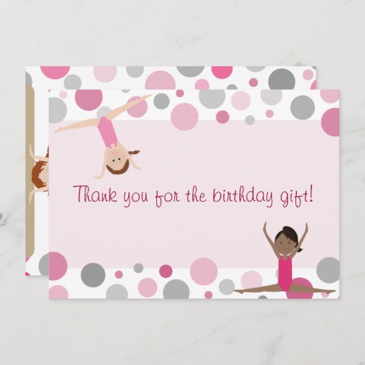 Gymnastiekpartij Flatte dank u in roze en grijs Bedankkaart (Voorkant / Achterkant)